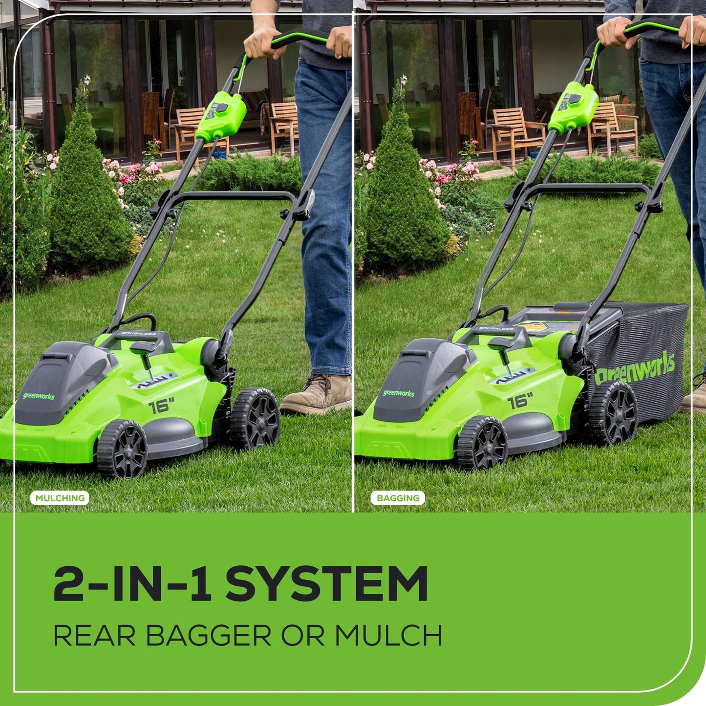 Greenworks 40V 16" Brushless Cordless (Push) Lawn Mower + Blower (350 CFM), 4.0Ah Battery and Charger Included (75+ Compatible Tools)