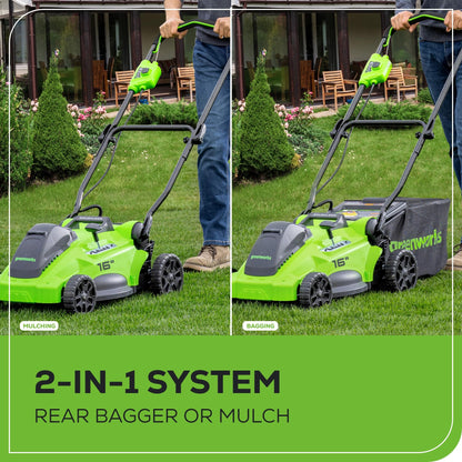 Greenworks 40V 16" Brushless Cordless (Push) Lawn Mower + Blower (350 CFM), 4.0Ah Battery and Charger Included (75+ Compatible Tools)