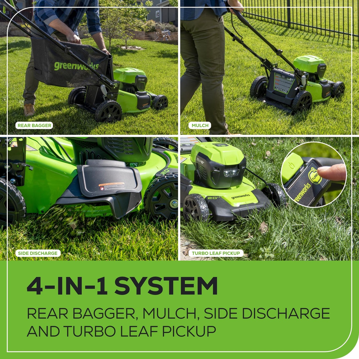 Greenworks 48V (2x24V) Electric Lawn Mower Combo Kit: 20"Steel Deck Push Mower, 12" String Trimmer, 320 CFM Blower, 3 Batteries & 2 Chargers, 3-Year Warranty.
