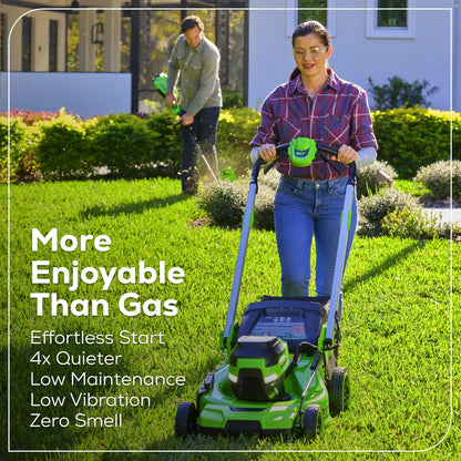Greenworks 60V 21" Self-Propelled Cordless Lawn Mower, Brushless Motor, LED Lights, Includes 2X 4.0Ah Batteries & Rapid Dual-Port Charger(75+ Tool Compatibility, 45Min Runtime)