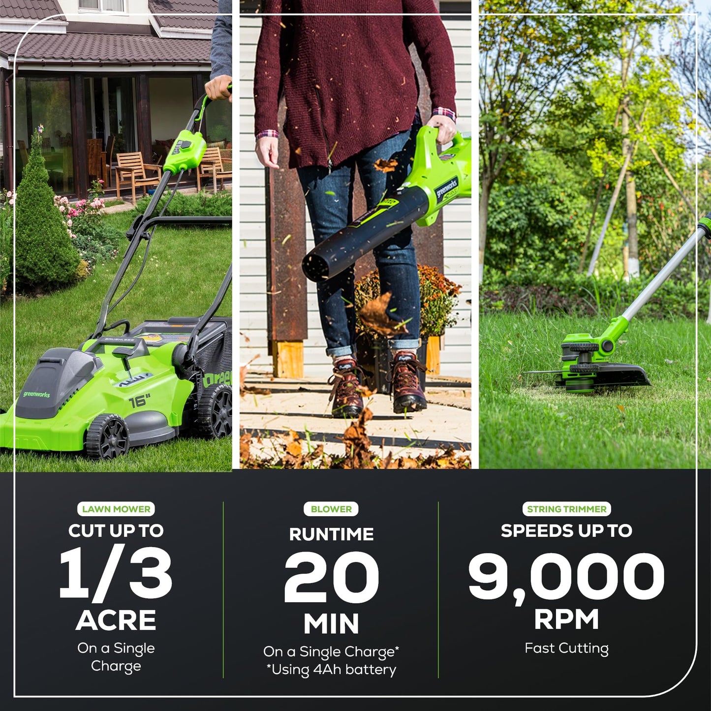 Greenworks 40V 16" Brushless Cordless (Push) Lawn Mower + Blower (350 CFM), 4.0Ah Battery and Charger Included (75+ Compatible Tools)