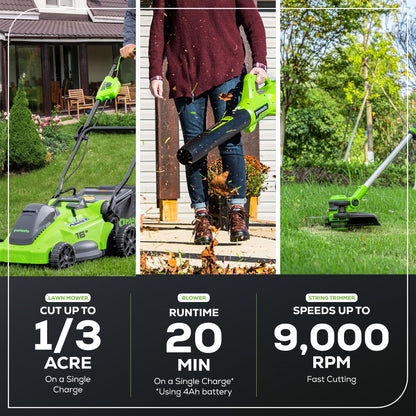 Greenworks 40V 16" Brushless Cordless (Push) Lawn Mower + Blower (350 CFM), 4.0Ah Battery and Charger Included (75+ Compatible Tools)