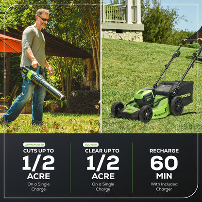 Greenworks 80V 25" Brushless Cordless (Self-Propelled) Dual Blade Lawn Mower (LED Headlight + Aluminum Handles), 4.0Ah Battery and Rapid Charger Included