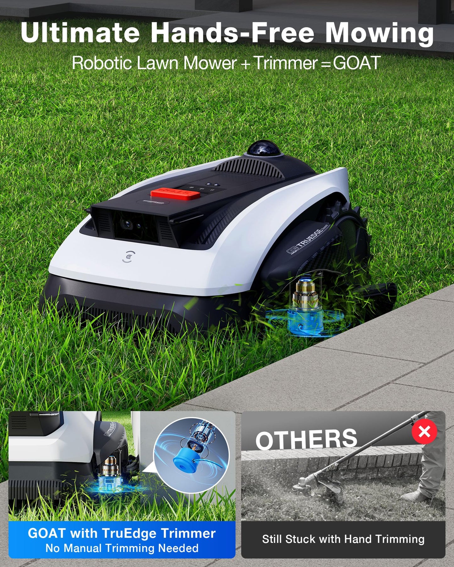ECOVACS Goat A2000 LiDAR PRO Robotic Lawn Mower for Up to 1/2 Acre, Wire-Free with Dual-LiDAR Auto Mapping, Built-in TruEdge Edge Trimmer, AIVI 3D Obstacle Avoidance, Smart App Control