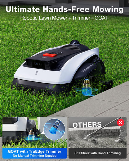 ECOVACS Goat A2000 LiDAR PRO Robotic Lawn Mower for Up to 1/2 Acre, Wire-Free with Dual-LiDAR Auto Mapping, Built-in TruEdge Edge Trimmer, AIVI 3D Obstacle Avoidance, Smart App Control