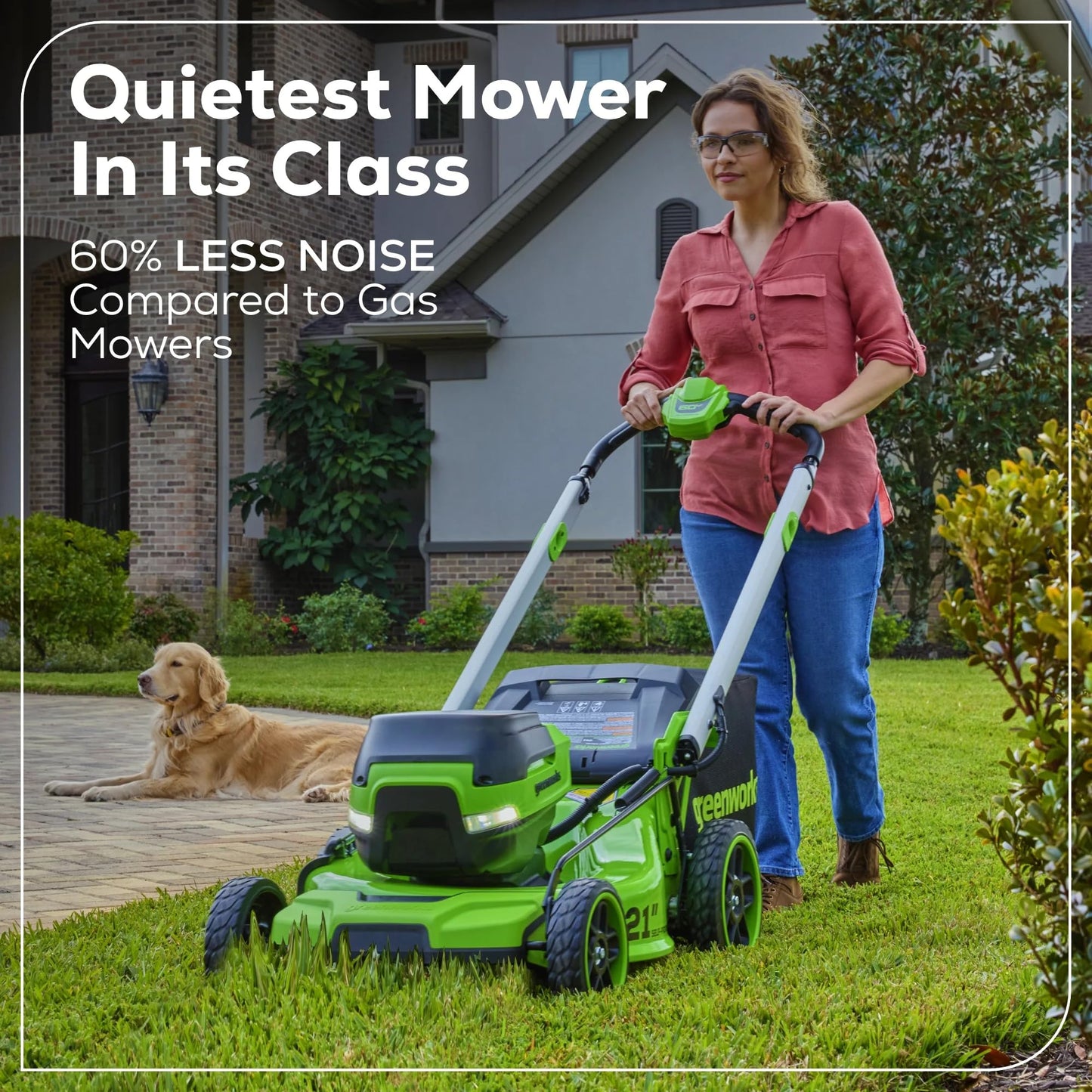 Greenworks 60V 21" Self-Propelled Cordless Lawn Mower, Brushless Motor, LED Lights, Includes 2X 4.0Ah Batteries & Rapid Dual-Port Charger(75+ Tool Compatibility, 45Min Runtime)