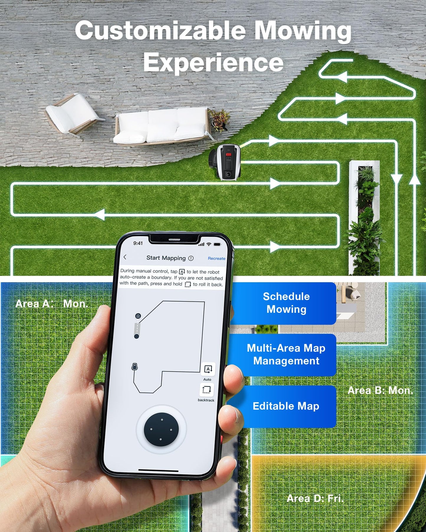 ECOVACS Goat A2000 LiDAR PRO Robotic Lawn Mower for Up to 1/2 Acre, Wire-Free with Dual-LiDAR Auto Mapping, Built-in TruEdge Edge Trimmer, AIVI 3D Obstacle Avoidance, Smart App Control