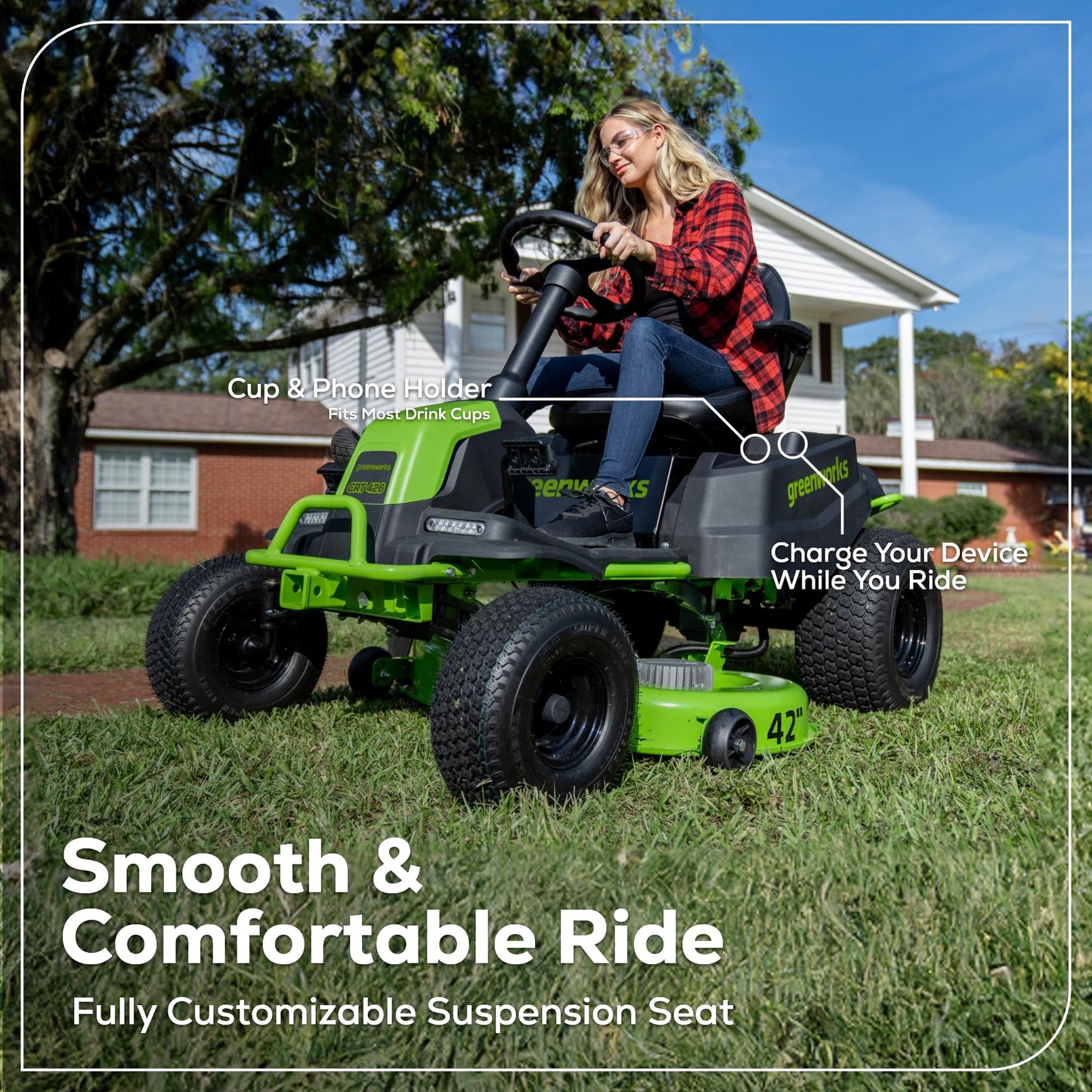 Greenworks 80V 42" CROSSOVERZ Zero Turn Lawn Mower, (4) 5.0Ah Batteries and (600W) Plug in Charger