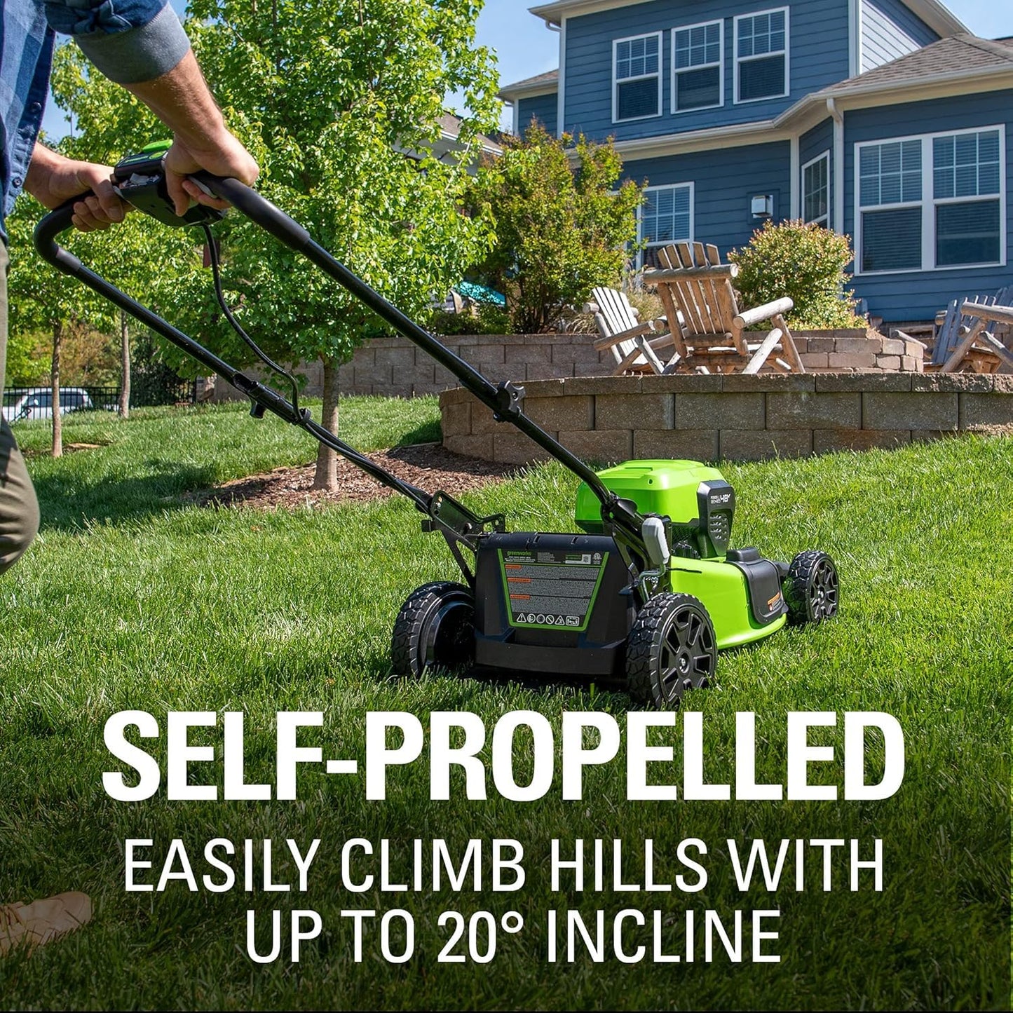 Greenworks 48V (24V x 2) 21" Brushless Cordless (Self-Propelled) Lawn Mower (LED Headlight), (2) 5.0Ah Batteries and Dual Port Rapid Charger Included (200+ Compatible Tools)