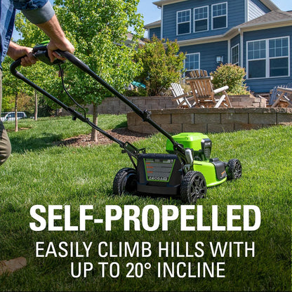 Greenworks 48V (24V x 2) 21" Brushless Cordless (Self-Propelled) Lawn Mower (LED Headlight), (2) 5.0Ah Batteries and Dual Port Rapid Charger Included (200+ Compatible Tools)