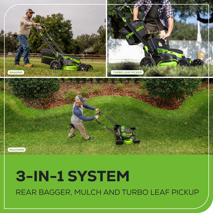 Greenworks 80V 25" Brushless Cordless (Self-Propelled) Dual Blade Lawn Mower (LED Headlight + Aluminum Handles), 4.0Ah Battery and Rapid Charger Included