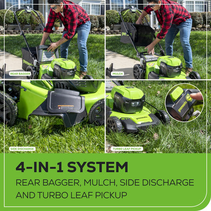 Greenworks 48V (24V x 2) 21" Brushless Cordless (Self-Propelled) Lawn Mower (LED Headlight), (2) 5.0Ah Batteries and Dual Port Rapid Charger Included (200+ Compatible Tools)