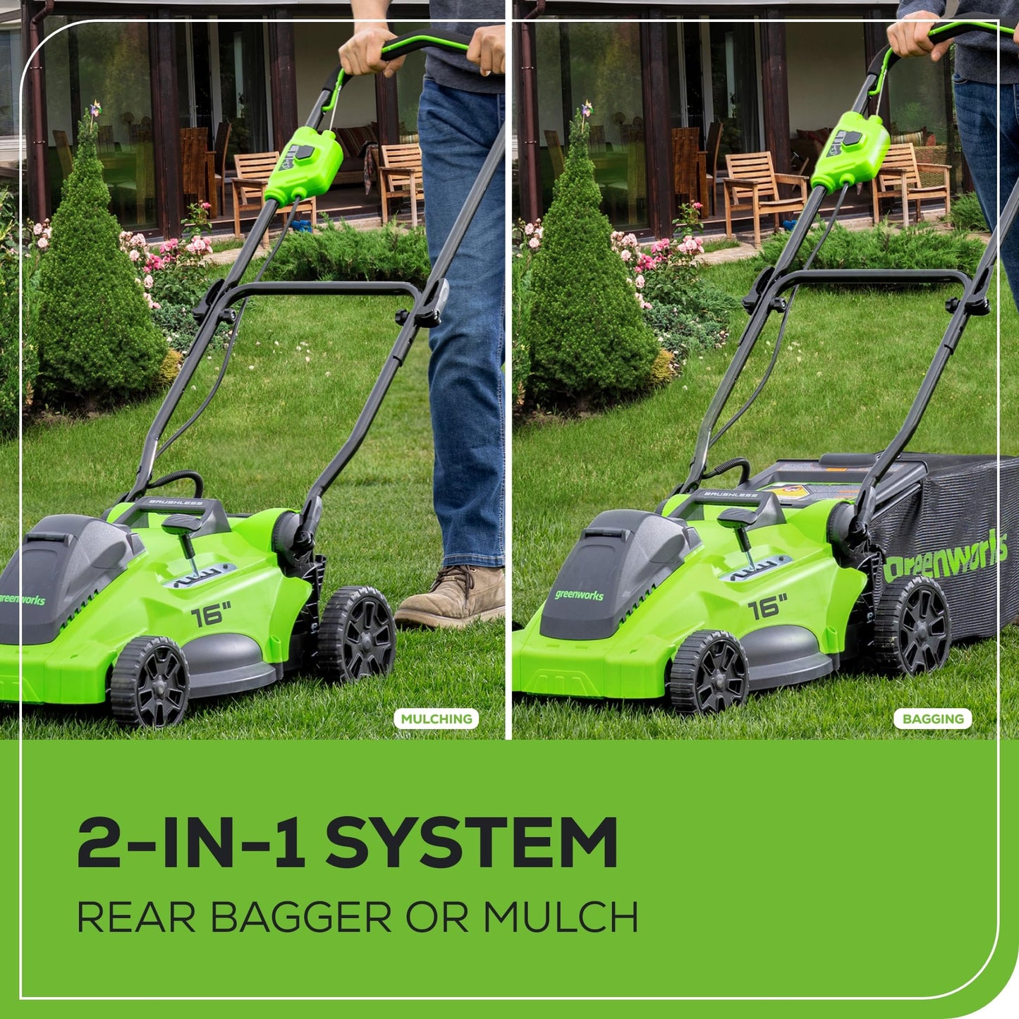 Greenworks 40V 16" Brushless Cordless (Push) Lawn Mower + Blower (350 CFM), 4.0Ah Battery and Charger Included (75+ Compatible Tools)